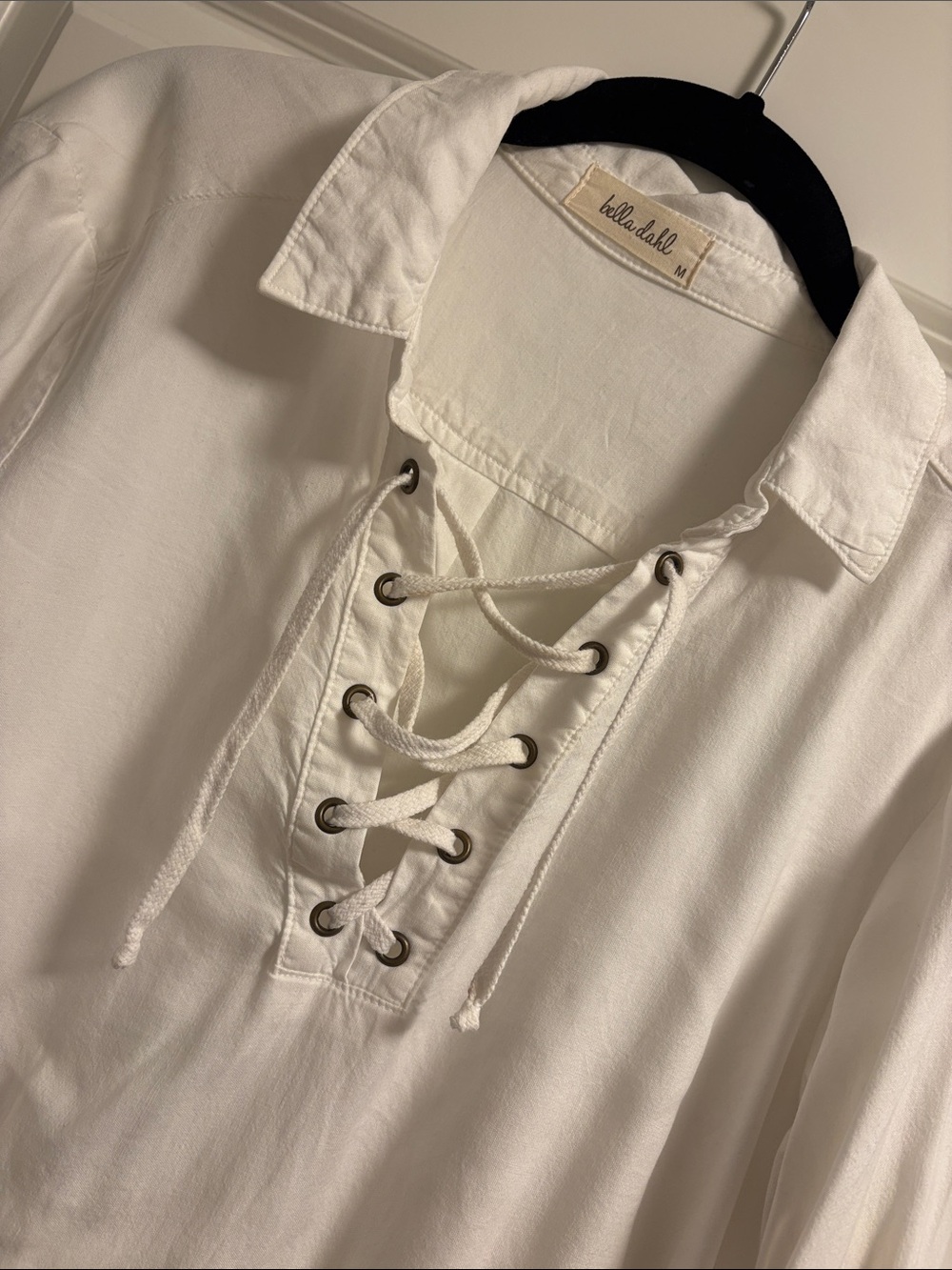 Bella Dahl White Lace-Up Collared Blouse
